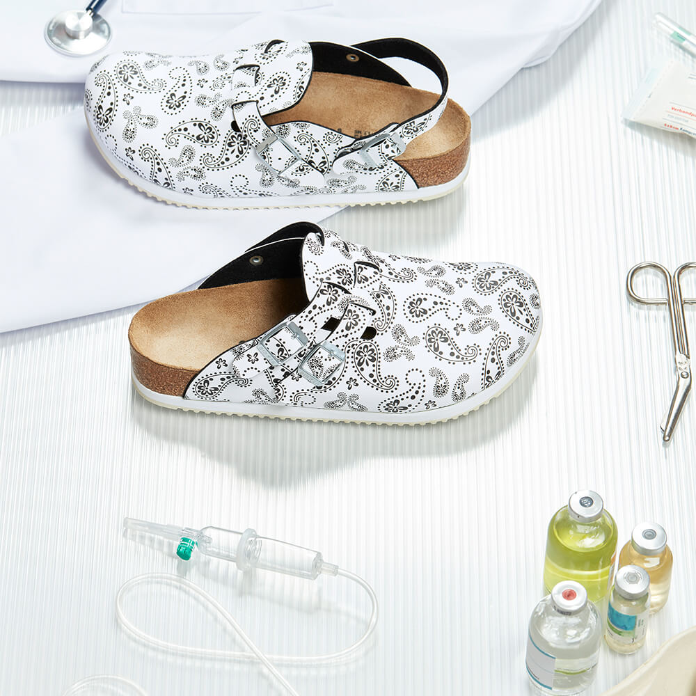 Birkenstock Superlaufsohle mit Paisleymuster, weiß-grau, Vorderansicht