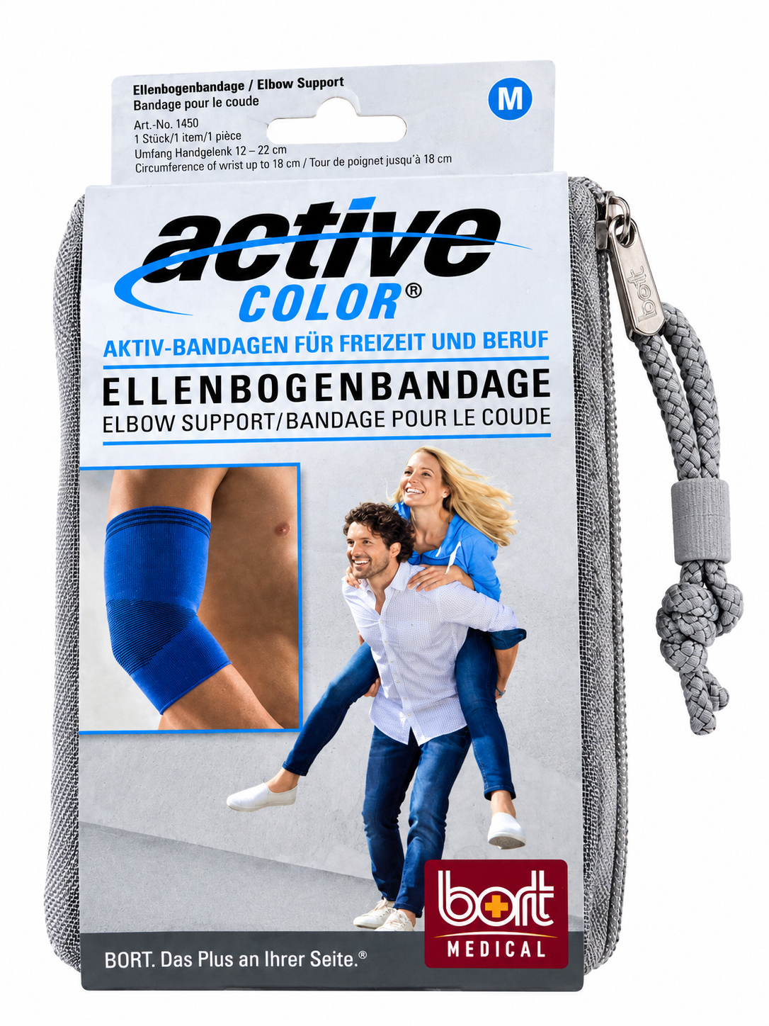 Ellenbogenbandage Active Color in blauer Ausführung, Packung mit Größe M