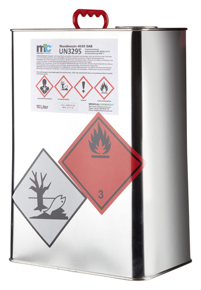 MC24 Wundbenzin 40/65 Metallkanister, UN3295, 10-Liter, Piktogrammflamme