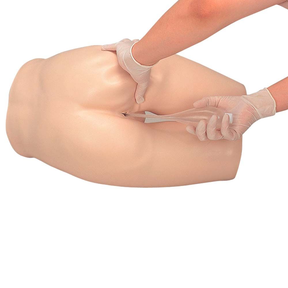 Erler Zimmer Einlauf-Simulator für den Unterkörper bei der Anwendung durch Handschuhe