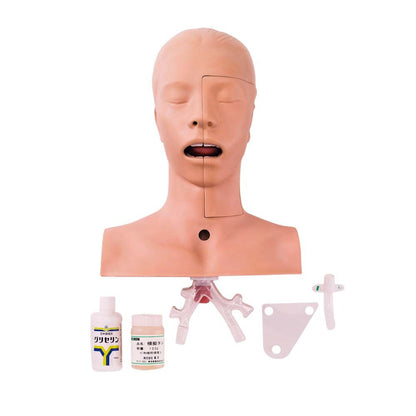 Übungsmodell für Absaugetechniken: Halskopf-Mannequin mit geöffnetem Mund und Zubehör