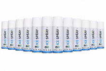 Kältespray-Set: 12 Dosen mit blauem Etikett und Sprühkopf
