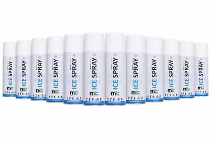 Kältespray-Set: 12 Dosen mit blauem Etikett und Sprühkopf