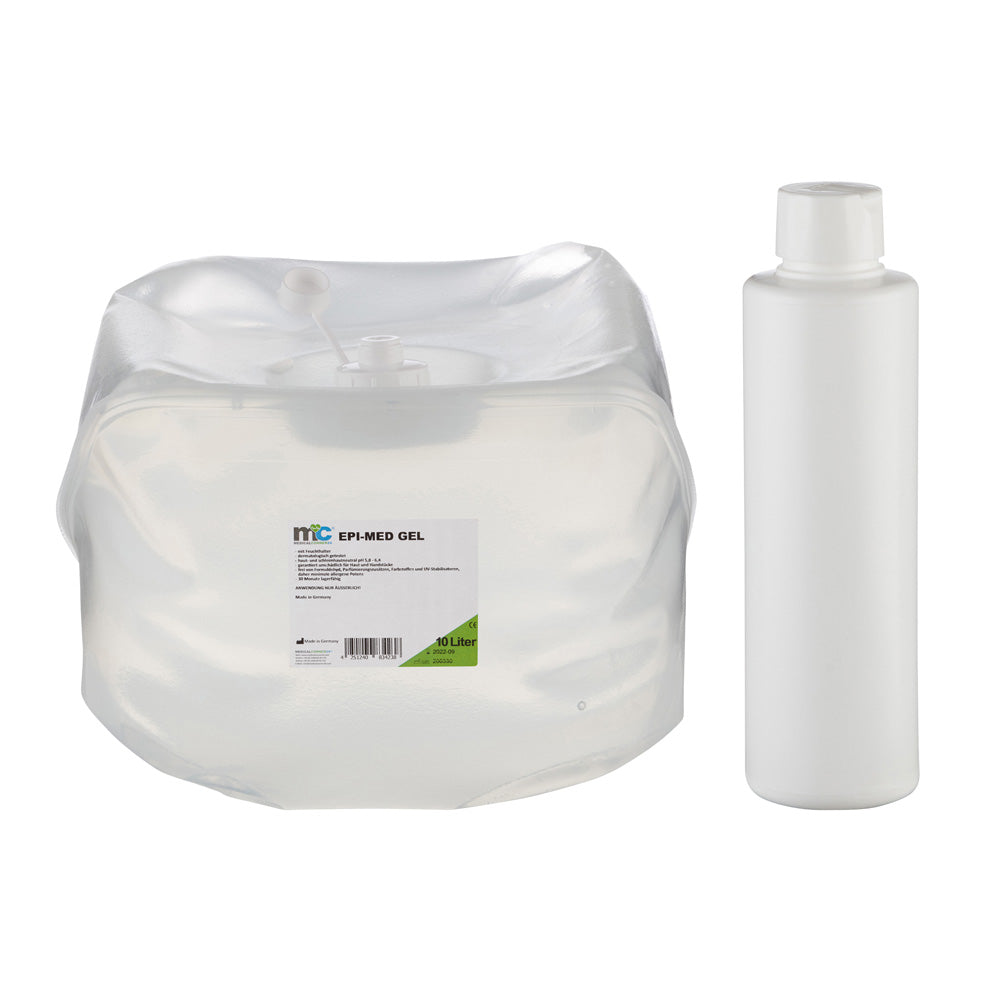 EPI-MED IPL-Kontaktgel 10 Liter im Beutel und weiße Spenderflasche