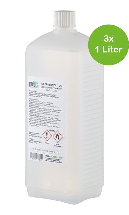 MC24 Isopropanol 70% 1‑Liter Flasche, 3er-Pack mit Etikett