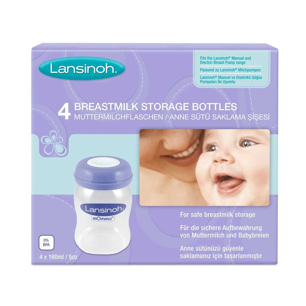 Verpackung für 4 Muttermilchflaschen mit Weithals, 0% BPA, lila Deckel