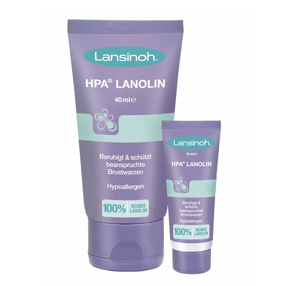 Brustwarzensalbe: violette Tube (40 ml) und kleine Tube (10 ml) von Lansinoh