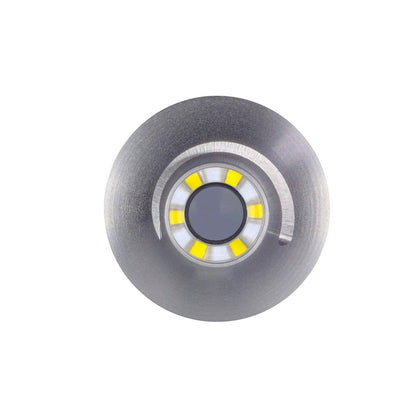 Otoskop-LED: gelbe Lichtsegmente im Reflektor mit zentraler Linse