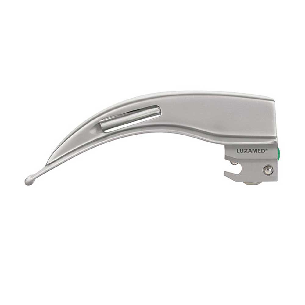 Macintosh-Laryngoskopspatel, silbernes Blade mit Lichtleiter-Adapter am Griff