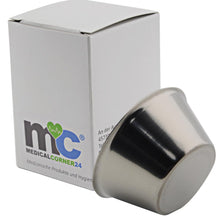 Edelstahl-Medizinbecher mit dunklem Messring, 30 ml, graduiert