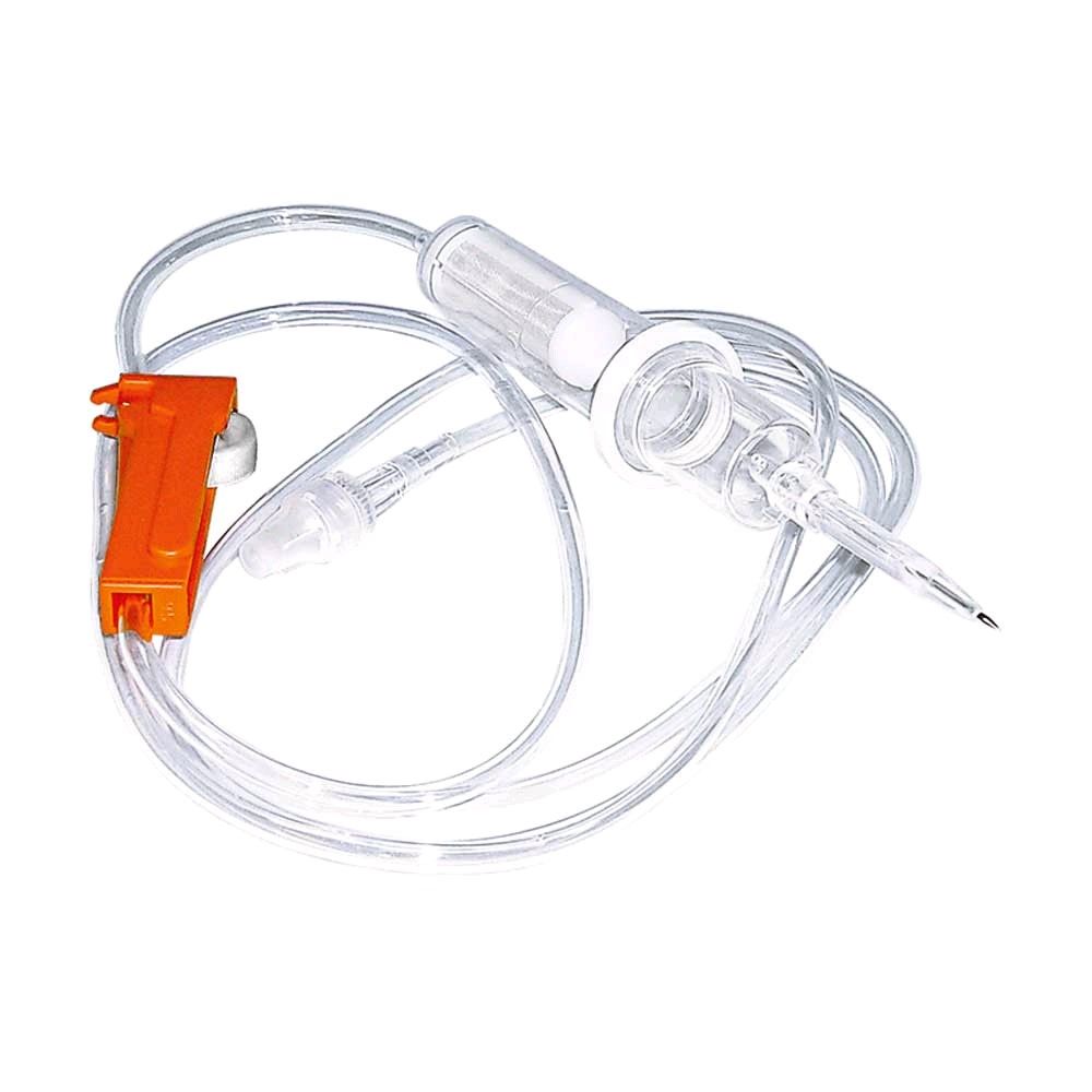 Ozon-Transfusionsbesteck mit klaren Schläuchen, Stahlspitze und orange Klemme