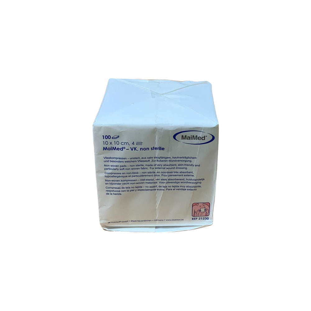 4-fach Vlieskompressen 10×10 cm, unsteril, weiß, Packungsseite