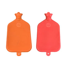 Gummi-Wärmflaschen (2) glatt, orange und rot, mit kurzem Verschlusszapfen