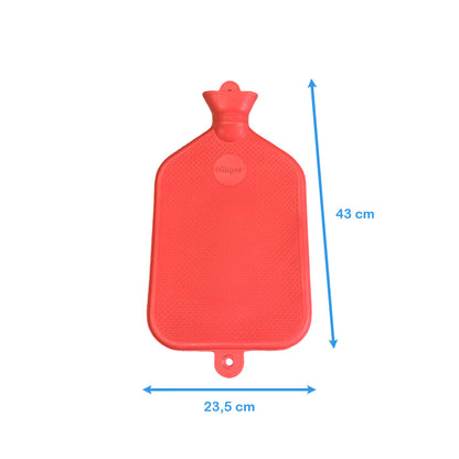 Gummi-Wärmflasche rot, glatt, Maße: 43 cm Höhe, 23,5 cm Breite