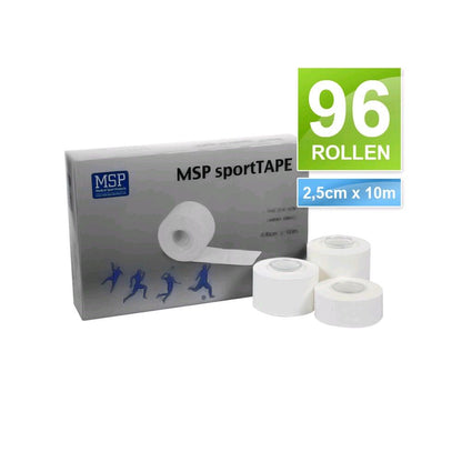 MSP sportTAPE Sporttape, weiße Rollen, 2,5 cm x 10 m, 96er Pack
