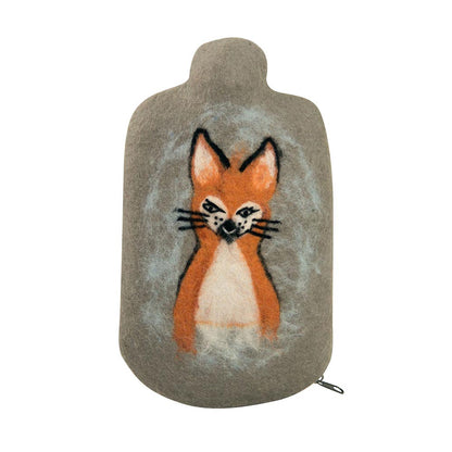 Hugo Frosch Klassik-Wärmflasche mit Filzbezug grau, Fuchs-Motiv