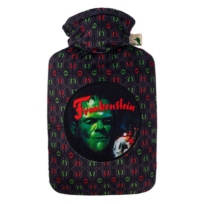 Hugo Frosch Nicki-Velourswärmflasche mit schwarzem Bezug und Frankenstein-Motiv