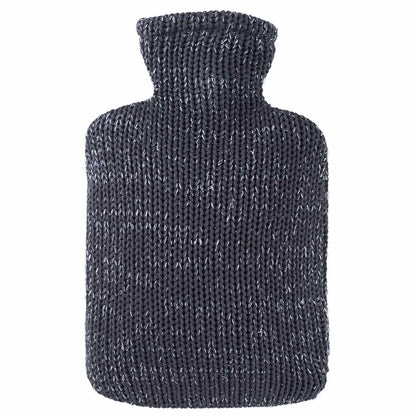 Wärmflasche mit Strickbezug in Dunkelblau mit Lurex-Optik