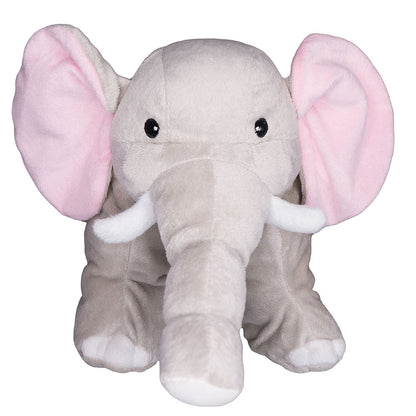 Kuschelkissen-Wärmflasche Elefant aus hellem Plüsch mit rosa Ohren