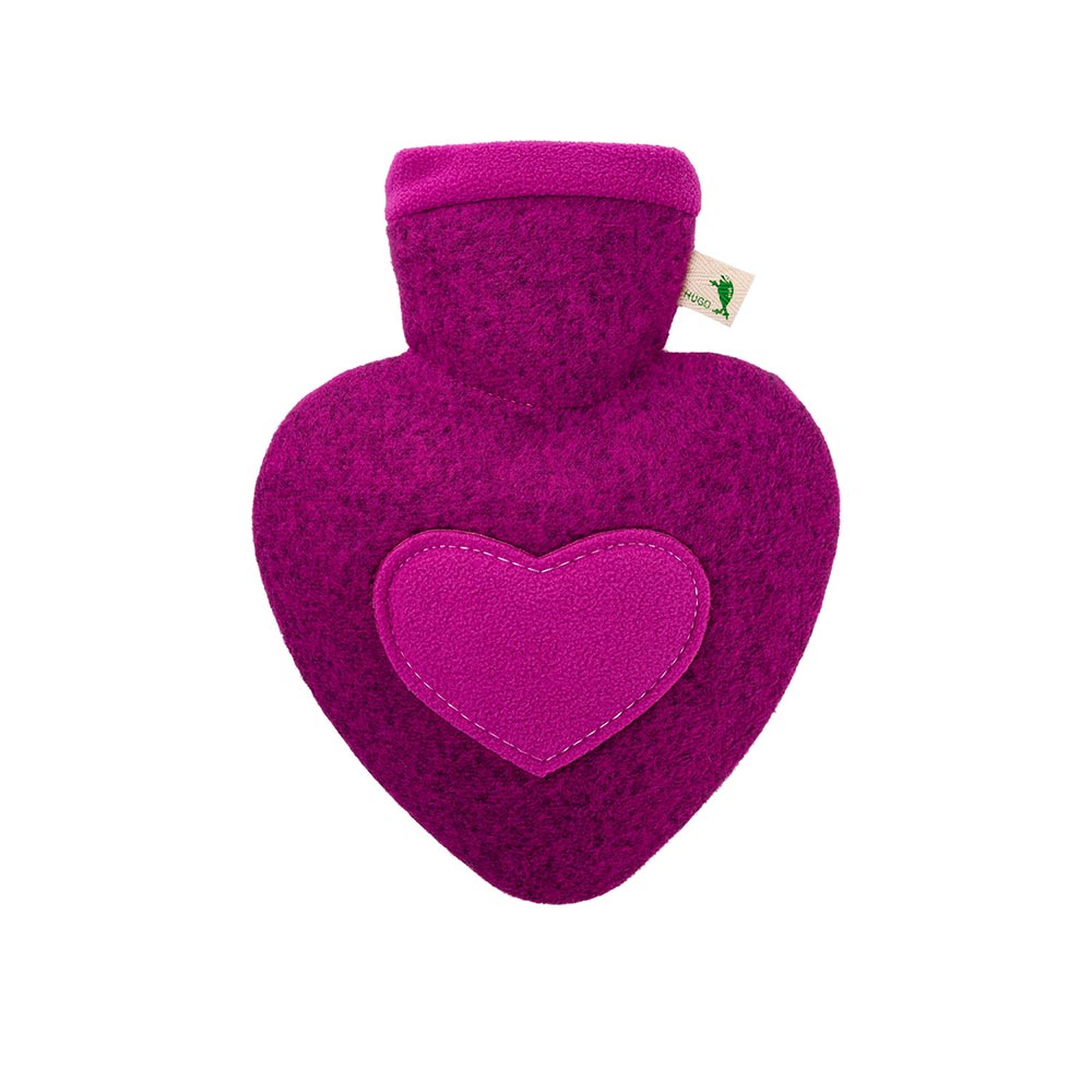 Wärmflasche im Herzbezug, pinker Velours mit appliziertem Herz