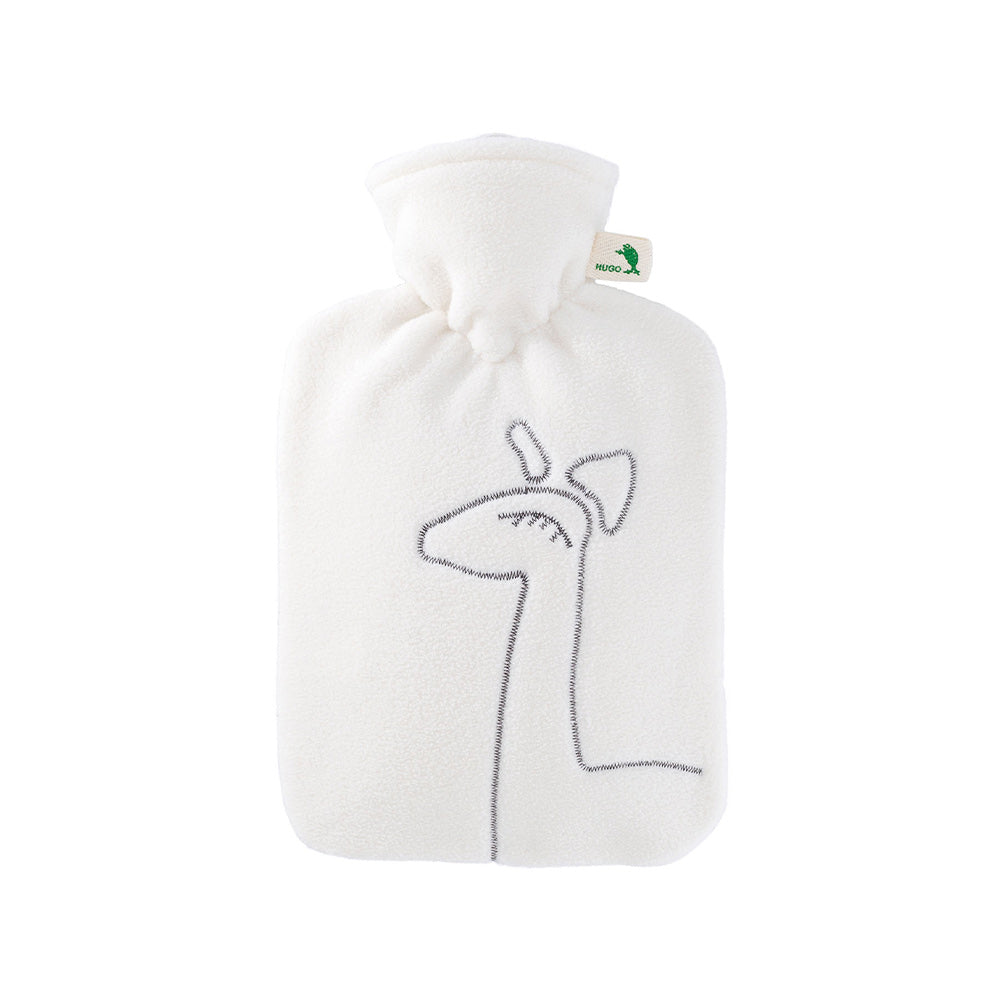 Wärmflasche mit Doublefleecebezug in creme (1,8 l), Schleifenverschluss, Linienmotiv