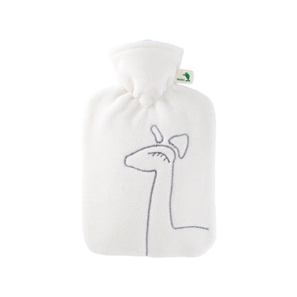 Wärmflasche mit Doublefleecebezug in creme (1,8 l), Schleifenverschluss, Linienmotiv