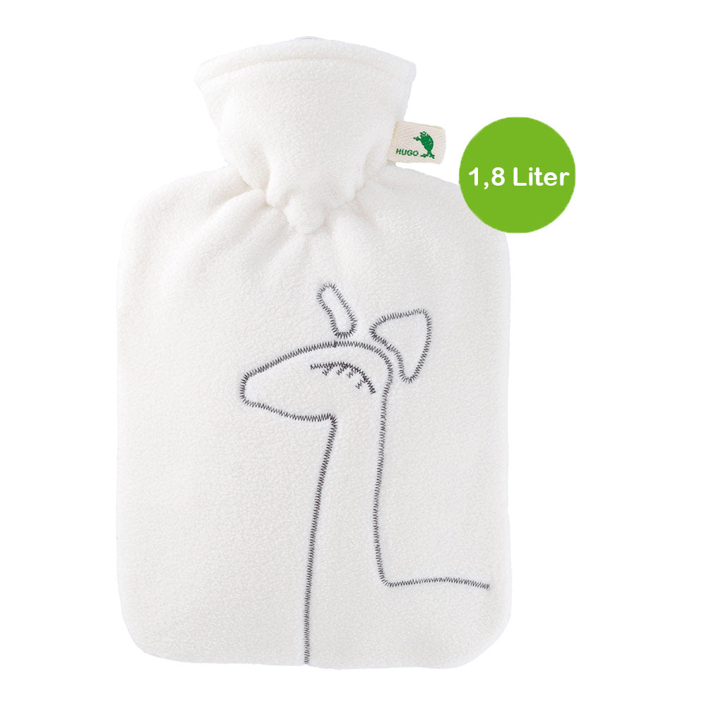 Wärmflasche mit Doublefleecebezug creme (1,8 Liter), Linienmotiv vorn, Schleifenverschluss