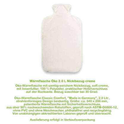 Wärmflasche mit Nickibezug in Creme, Vorderansicht