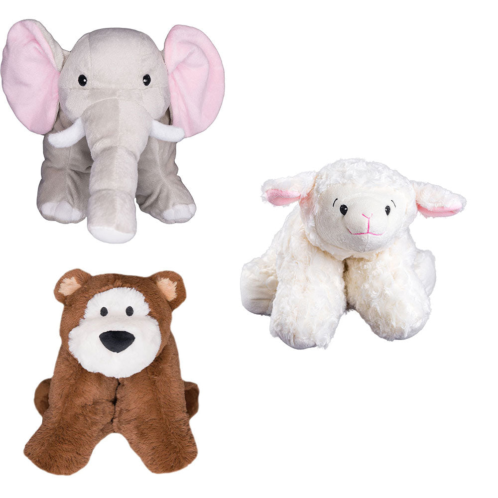 Kuschelkissen-Wärmflaschen mit Tiermotive: Elefant, Schaf und Bär