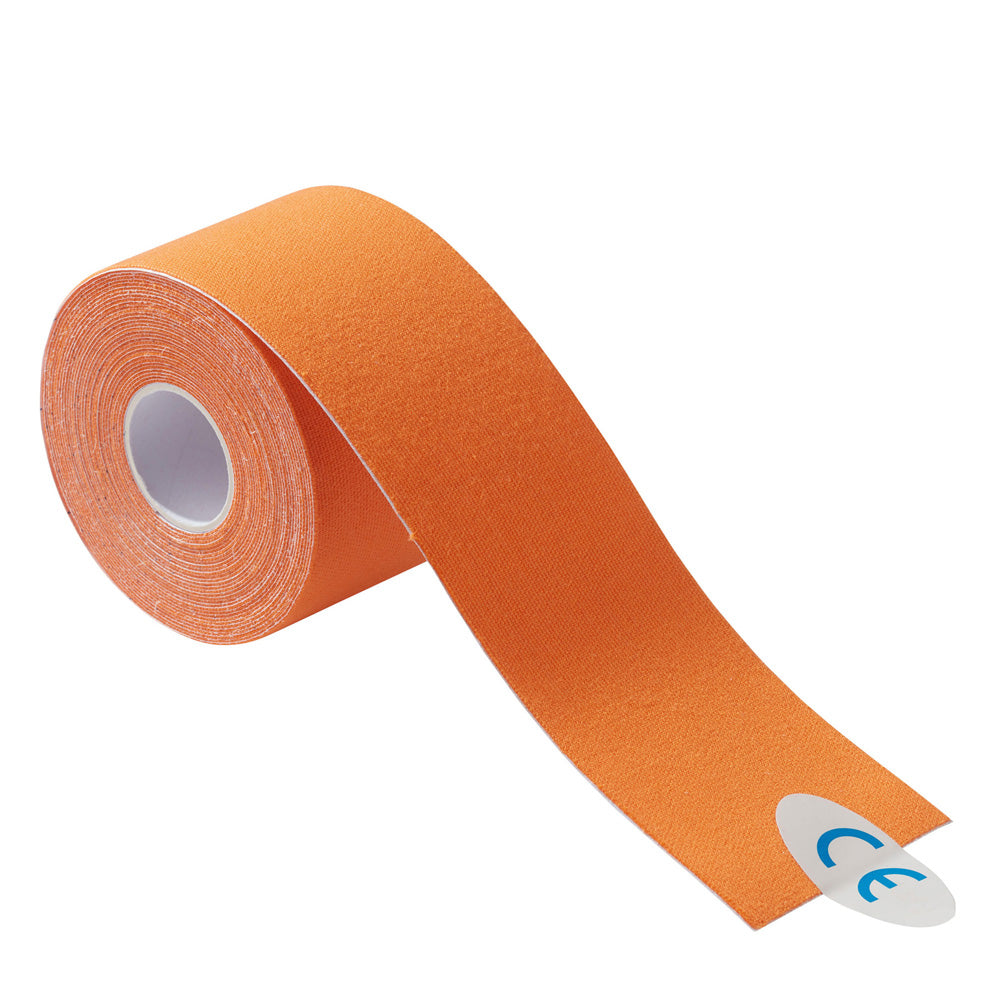 Orange Kinesiologie-Tape-Rolle mit abgezogenem Streifen, 5 cm x 5 m
