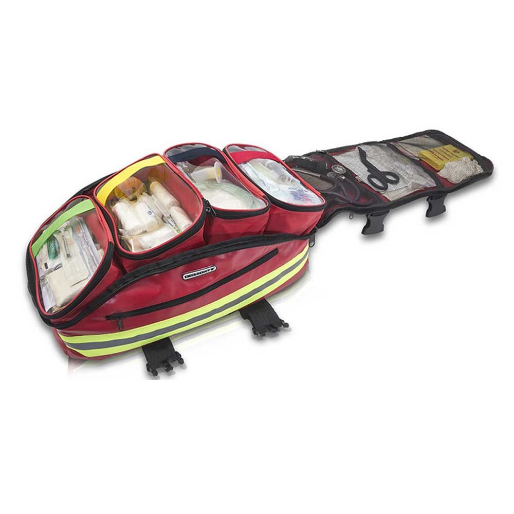 Geöffnete Notfalltasche BAGSTER mit Innenfächern und Zubehör aufklappbar