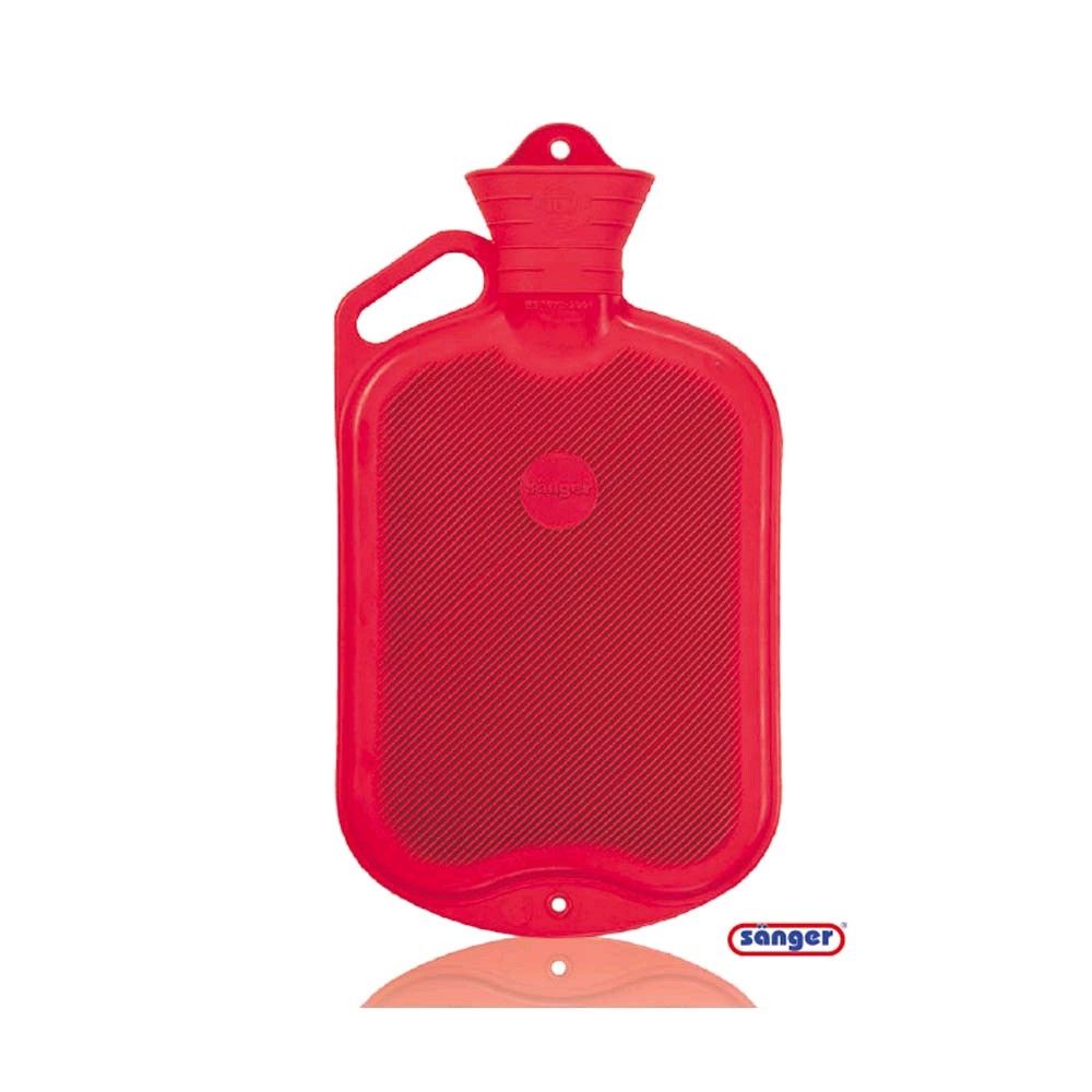 Sänger Wärmflasche mit Griff, rot, 2-Liter-Naturgummi, Halblamellen
