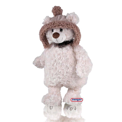 Plüschbär mit Kapuzenflausch, braun-weiß, mit angenähtem Gesicht und Armen