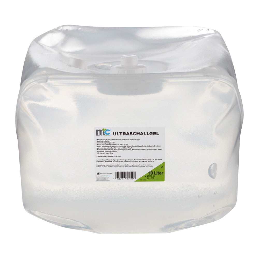 Ultraschallgel-Kanister, 10 Liter, mit Etikett auf Vorderseite und Dosierdeckel