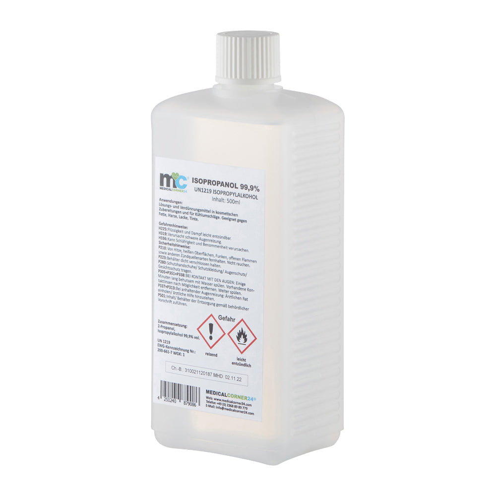 Isopropanol 99,9 % in Kunststoffflasche mit Schraubverschluss und Etikett