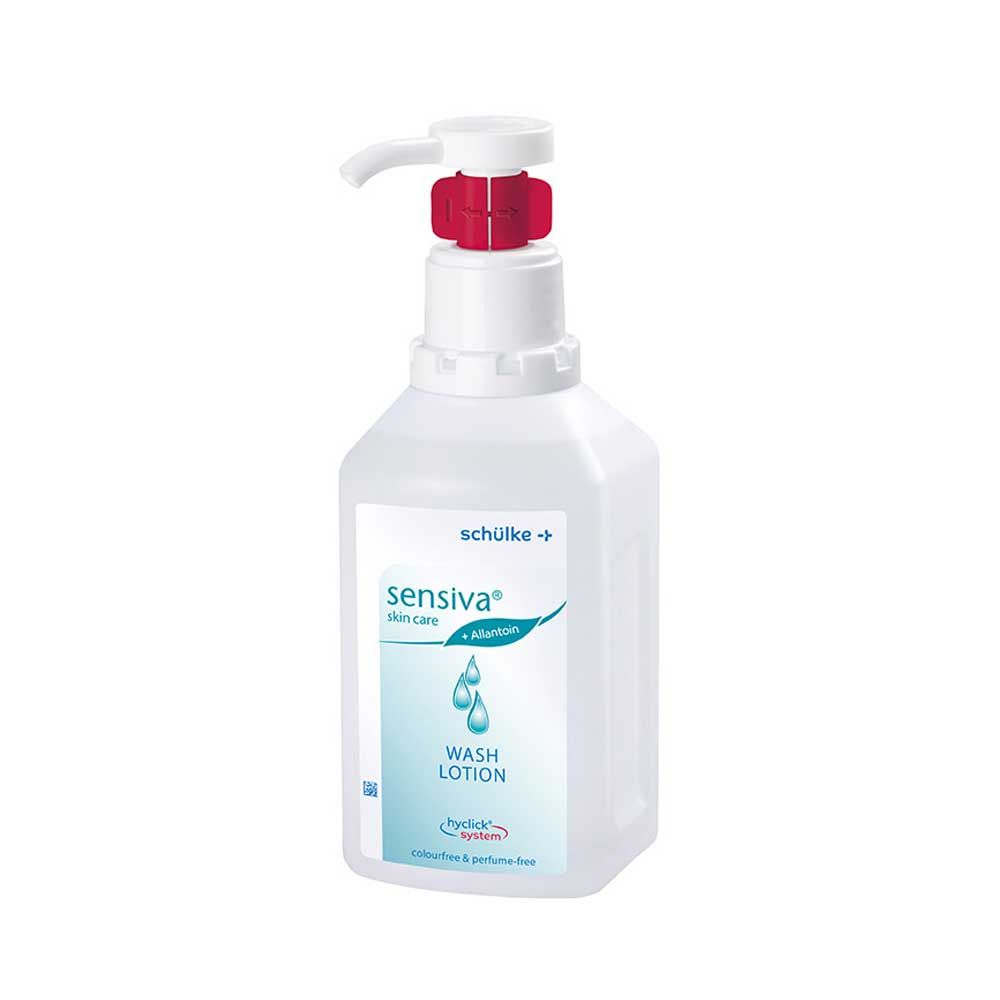 Schülke sensiva® Waschlotion 1000 ml, hyclick m. Pumpflasche mit rotem Spenderkopf.
