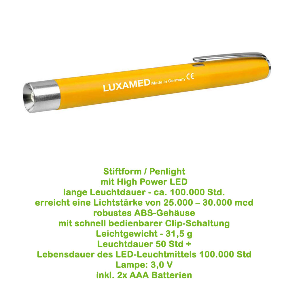 LED-Diagnostikleuchte in Gelb mit Metallspitze und Clip, zylindrisches ABS-Gehäuse