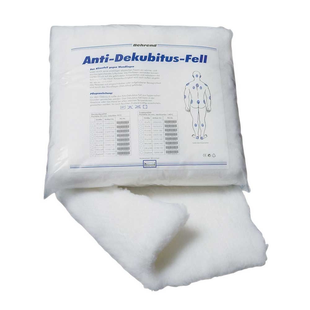 Behrend Anti-Dekubitus-Fell, weißes Klimafell im Beutel, mit Fellunterlage