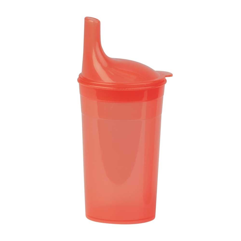 Roter Trinkbecher mit Deckel, Schnabelöffnung oben