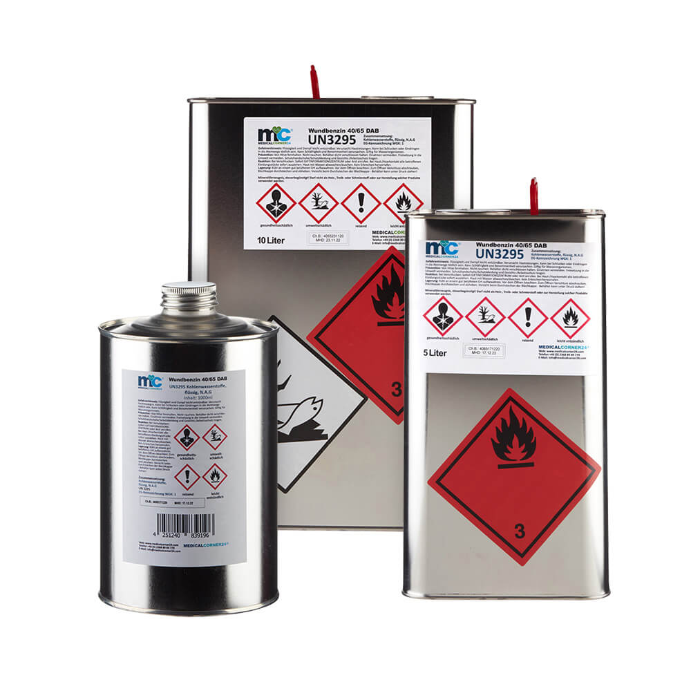MC24 Wundbenzin 40/65 Kanister aus Metall, UN3295, 10/5 Liter, Gefahrstoffetikett