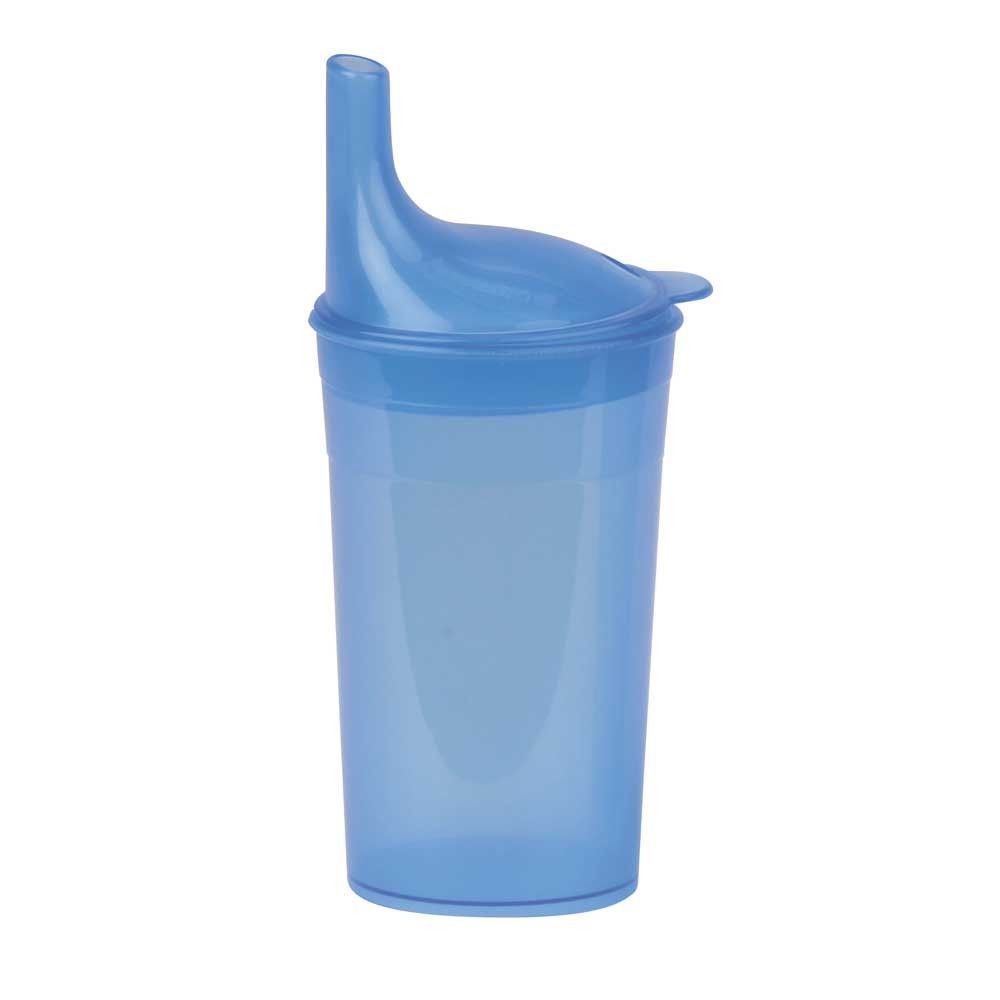 Blauer Trinkbecher mit Deckel und Schnabelöffnung für Tee oder Brei