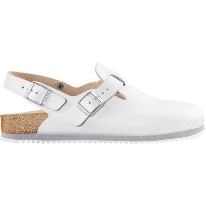 Birkenstock Tokio SL Clog weiß, seitliche Ansicht mit Doppel-Schnalle und Fersenriegel