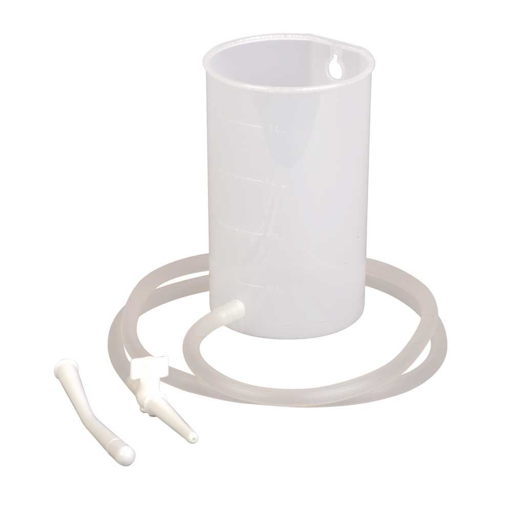 Irrigator-Becher aus PP mit Schlauchring und zwei Aufsätzen
