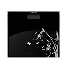 Personenwaage aus schwarzem Glas mit Blumenmuster, Display und Schmetterlingen