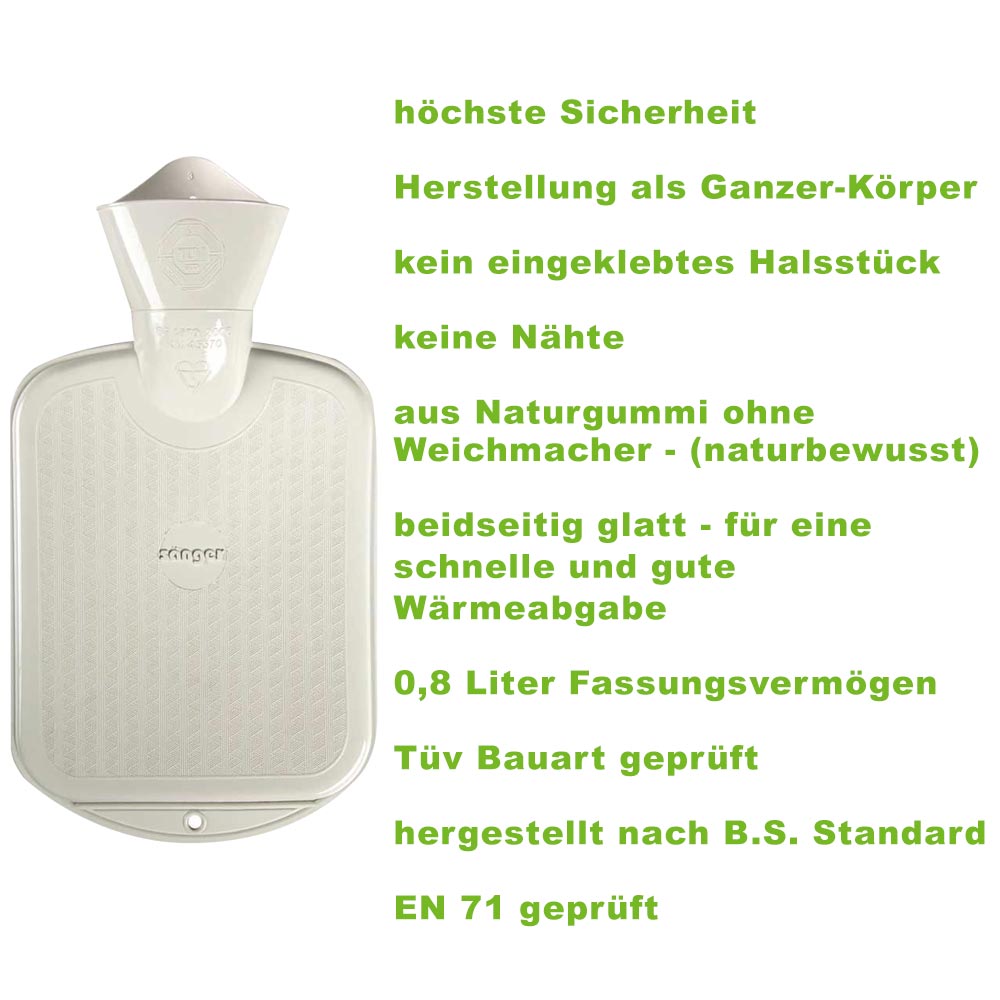 Sänger Kinder-Wärmflasche aus Naturkautschuk, beidseitig glatt, ohne Nähte