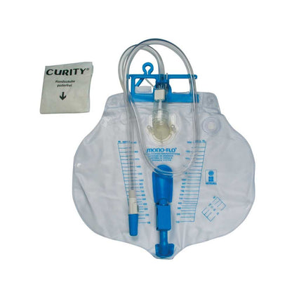Steriler Bettbeutel mit transparenter Kammer, blauem Ventil und Skala