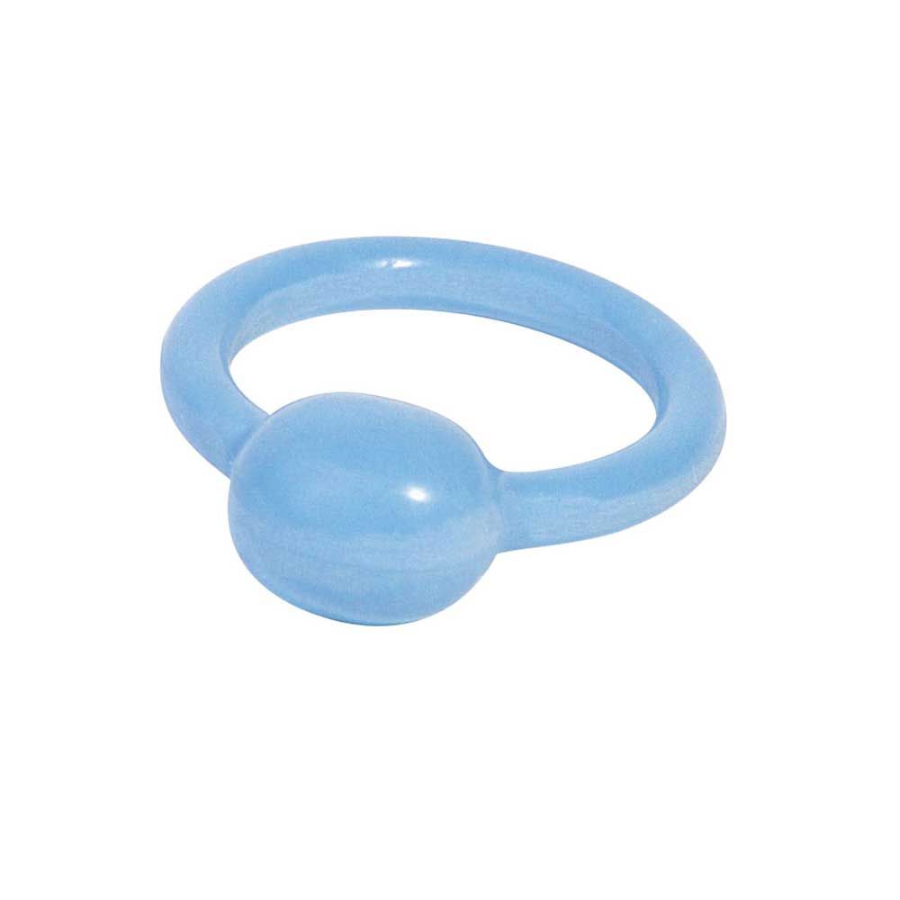 Urethra-Pessar aus blauem Silikon: runde Kalotte und ringförmiger Bügel