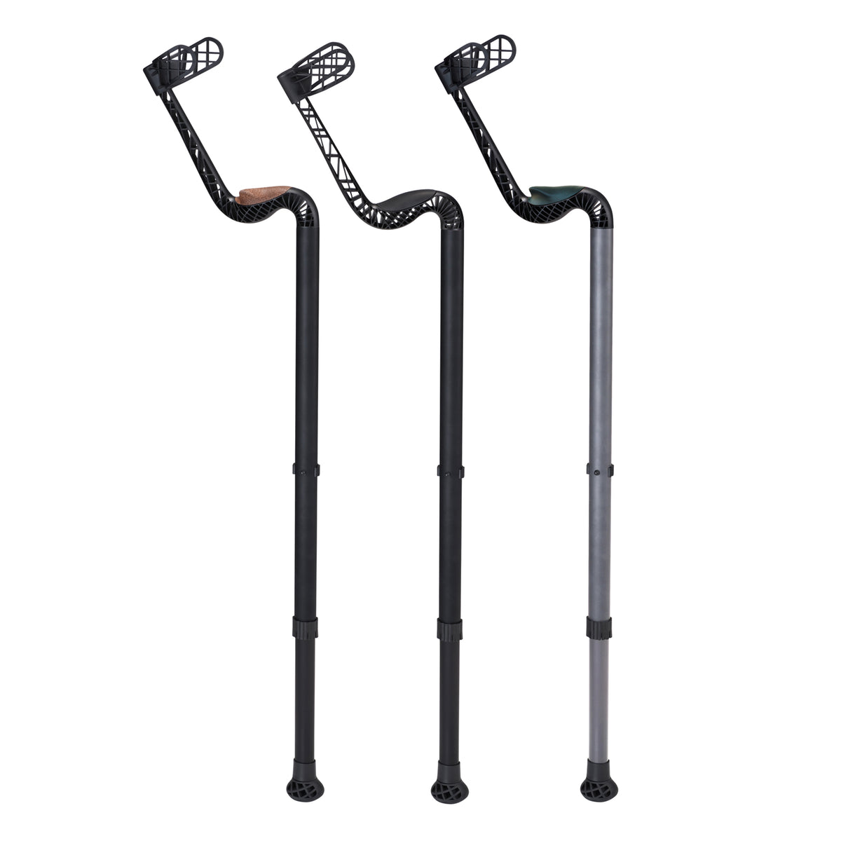 GANYMED® Unterarmgehhilfe mit Clip, schwarze Stütze und Korbgriff