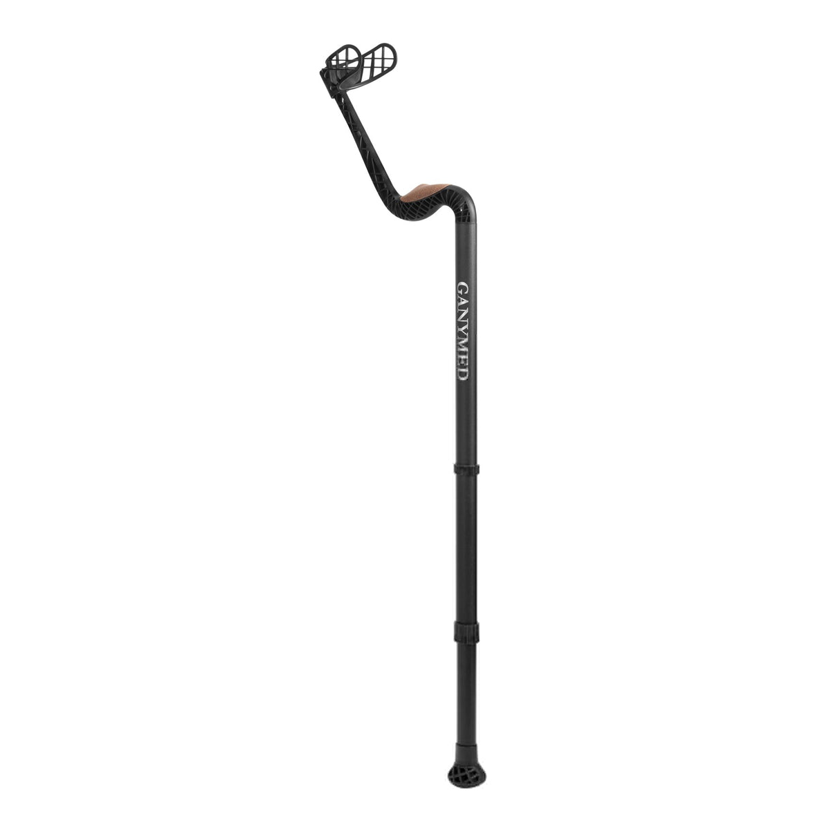 Unterarmgehhilfe mit Clip, schwarze Stange, Armgriff mit Korb