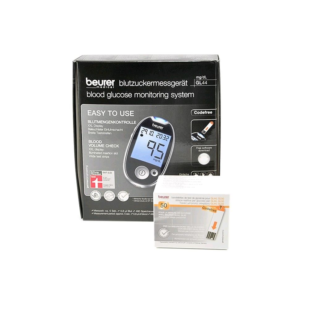 Blutzuckermessgerät GL44 schwarz mit 50 Teststreifen, Box-Set